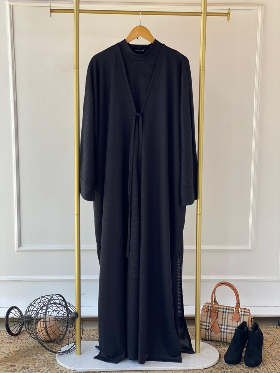 Black Ribbed Twin Set – Abaya & Cardigan